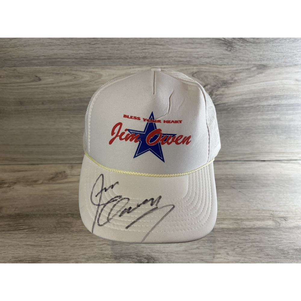 Autographed Jim Owen Bless Your Heart Mesh Snapback Hat White Hat Cap Adjustable
